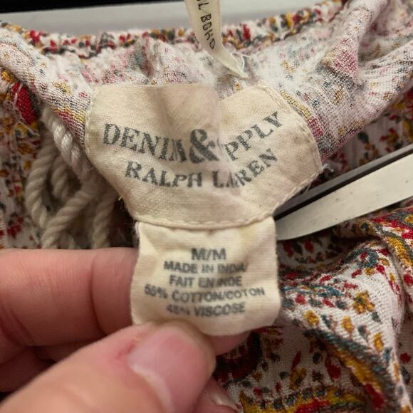 DENIM & SUPPLY Ralph Lauren Blouse Top Paisley Boho Rope Tie Neck‎ & Waist - Picture 10 of 12
